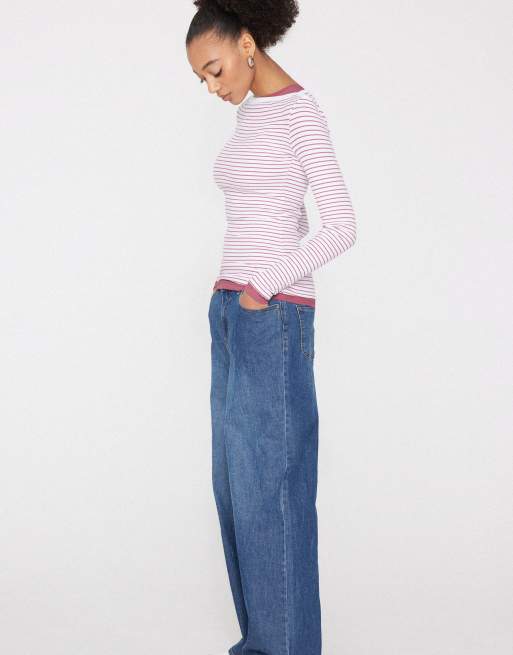 Tezenis Ribbed&nbsp;top&nbsp;with&nbsp;boat&nbsp;neck&nbsp;and&nbsp;stripes in white/pink stripes, 3 of 4