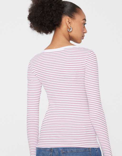 Tezenis Ribbed&nbsp;top&nbsp;with&nbsp;boat&nbsp;neck&nbsp;and&nbsp;stripes in white/pink stripes, 4 of 4