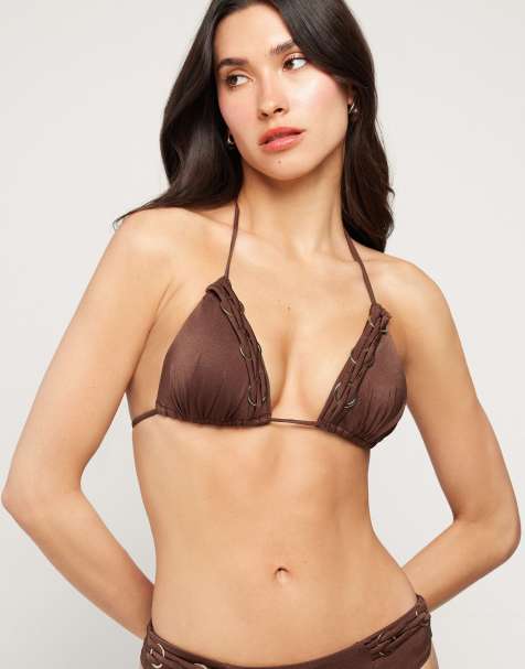 Tezenis Royal essence triangle bikini top in texas brown - view 1