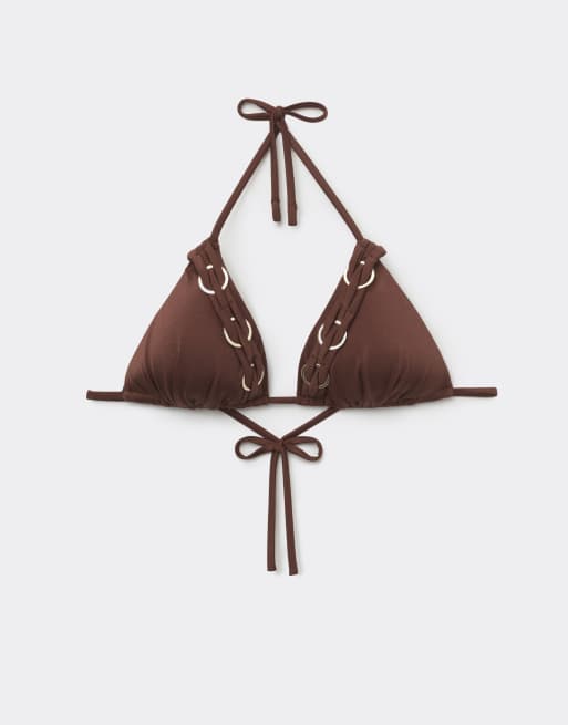 Tezenis Royal essence triangle bikini top in texas brown, 6 of 6
