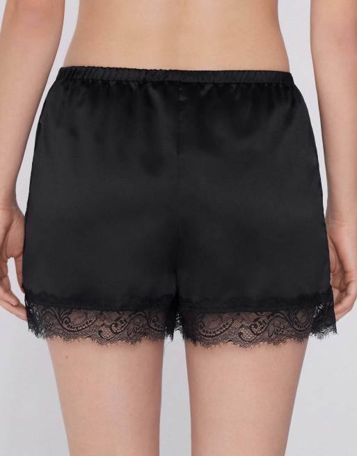 Tezenis Satin and lace shorts in black, 2 of 5