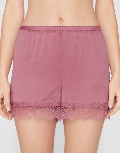 Tezenis Satin and lace shorts in cameo pink - view 1