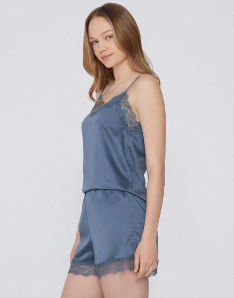 Tezenis Satin and lace shorts in galactic blue - view 1