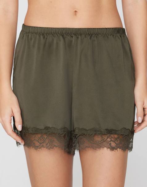 Tezenis Satin and lace shorts in green camo - view 1