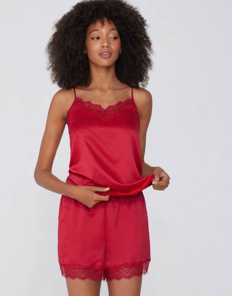 Tezenis Satin and lace shorts in winter red - view 1