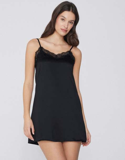 Tezenis Satin and lace slip in black - view 1