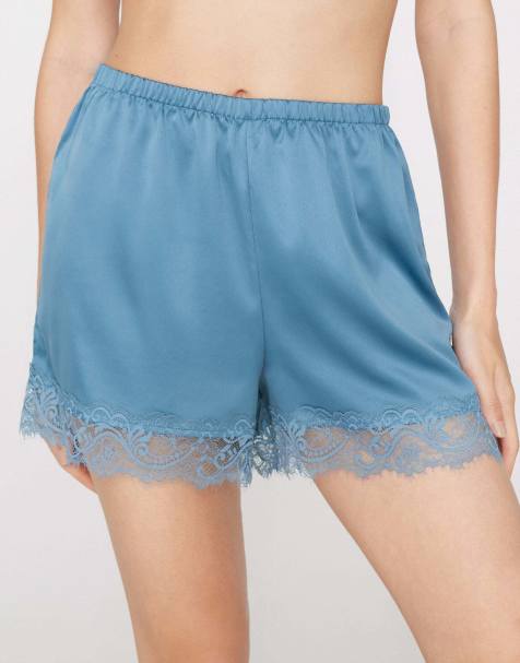 Tezenis Satin lace shorts in steel blue - view 1