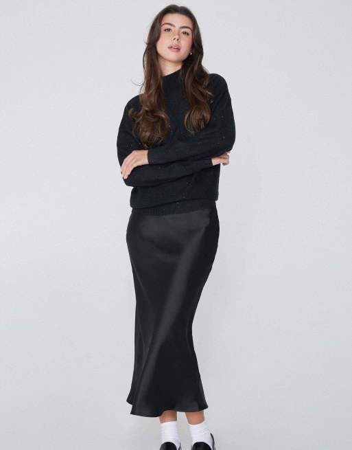 Tezenis Satin midi skirt in black, 4 of 5