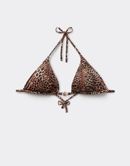 Tezenis Savage sun bikini top in brown leopard print, 6 of 6