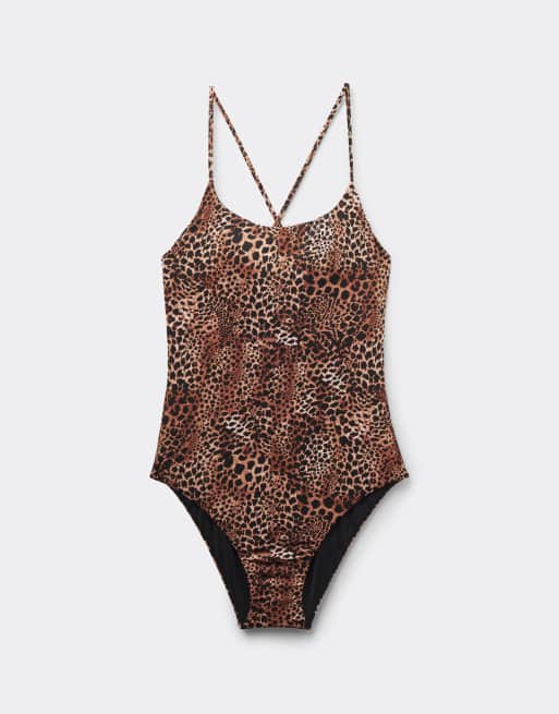 Tezenis Savage sun one-piece swimsuit in brown leopard print, 5 of 5