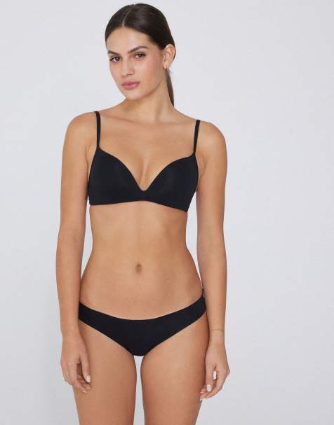 Tezenis Seamless cotton brazilian briefs in black - view 1