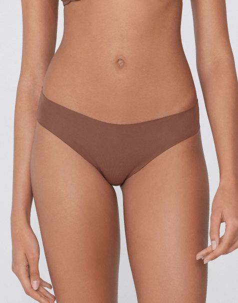 Tezenis Seamless cotton brazilian briefs in caramel dark beige - view 1