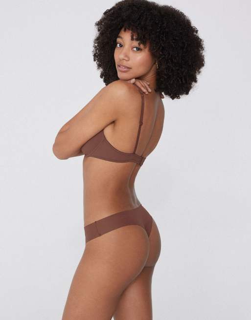 Tezenis Seamless cotton brazilian briefs in caramel dark beige, 2 of 3