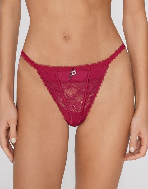 Tezenis Secret love tanga panel g-string in raspberry - view 1