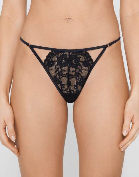 Tezenis Sensual desire tanga panel g-string in black - view 1