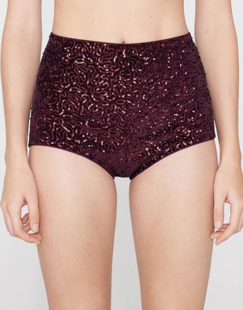 Tezenis Sequin hot pants in precious ruby - view 1