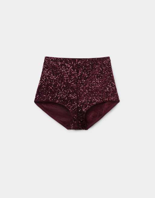Tezenis Sequin hot pants in precious ruby, 5 of 5