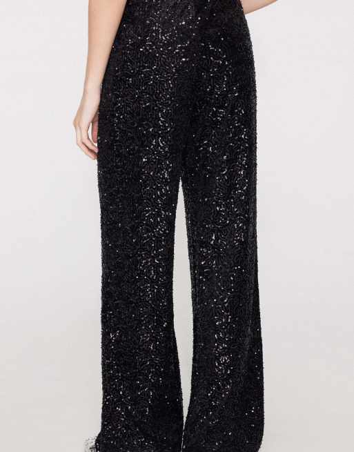 Tezenis Sequin palazzo trousers in black, 2 of 5