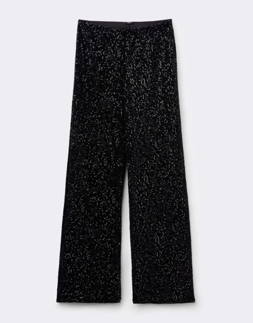 Tezenis Sequin palazzo trousers in black, 5 of 5