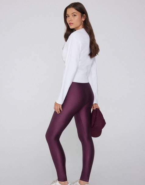 Tezenis Shiny microfibre leggings in dark aubergine - view 1