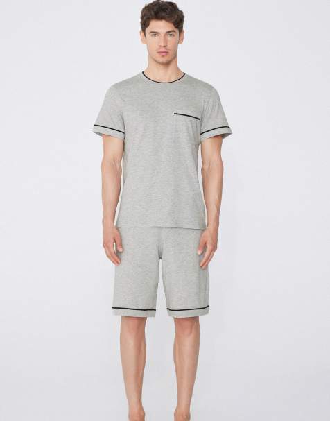 Tezenis Short pyjamas with pocket in mottled light grey - view 1