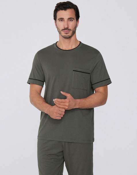 Tezenis Short pyjamas with pocket in safari green and black - view 1