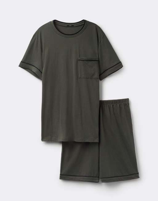 Tezenis Short pyjamas with pocket in safari green and black, 3 of 4