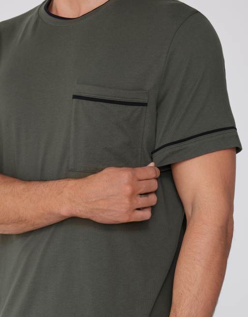 Tezenis Short pyjamas with pocket in safari green and black, 4 of 4