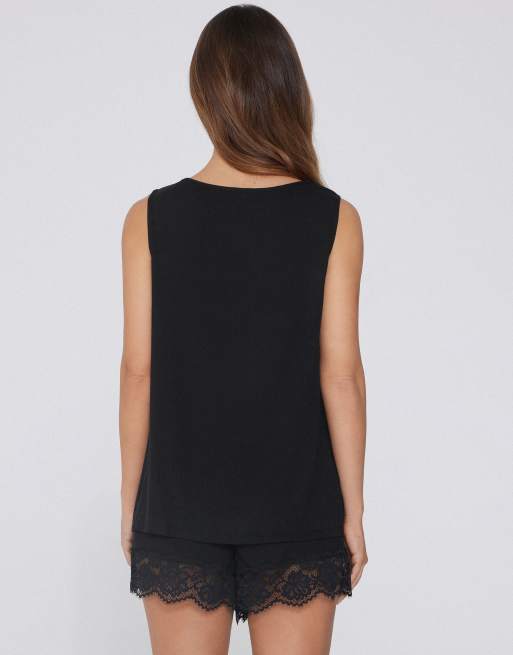 Tezenis Short pyjamas with wide shoulder straps in black, 2 of 4