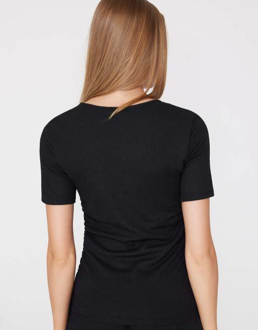 Tezenis Short sleeve crinkle top with gathering in black, 2 of 5