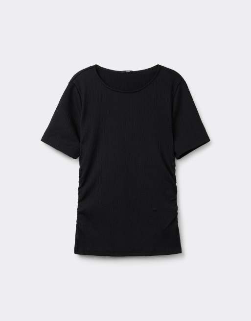 Tezenis Short sleeve crinkle top with gathering in black, 5 of 5