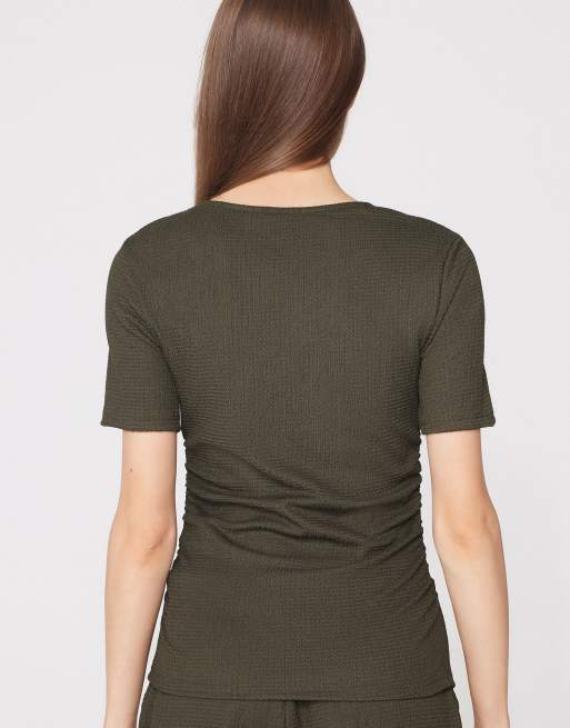 Tezenis Short sleeve crinkle top with gathering in green camo, 2 of 5