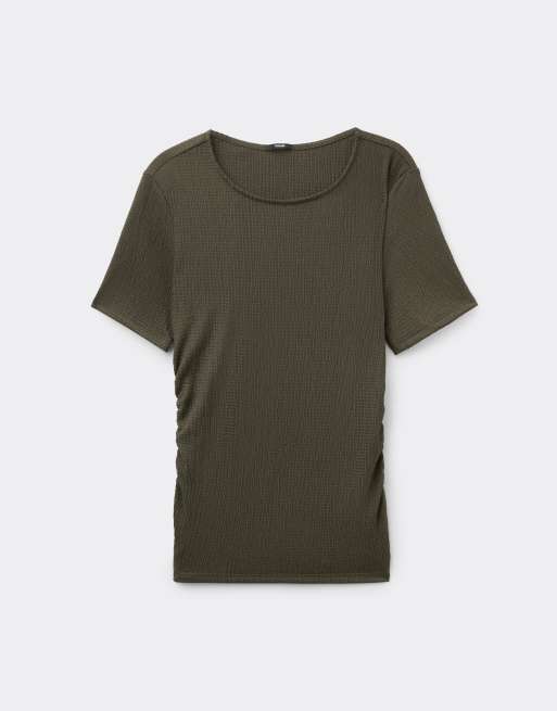 Tezenis Short sleeve crinkle top with gathering in green camo, 5 of 5