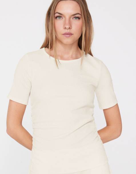 Tezenis Short sleeve crinkle top with gathering in milk - view 1