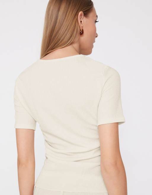 Tezenis Short sleeve crinkle top with gathering in milk, 2 of 5