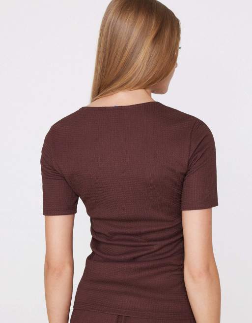 Tezenis Short sleeve crinkle top with gathering in tobacco, 2 of 5