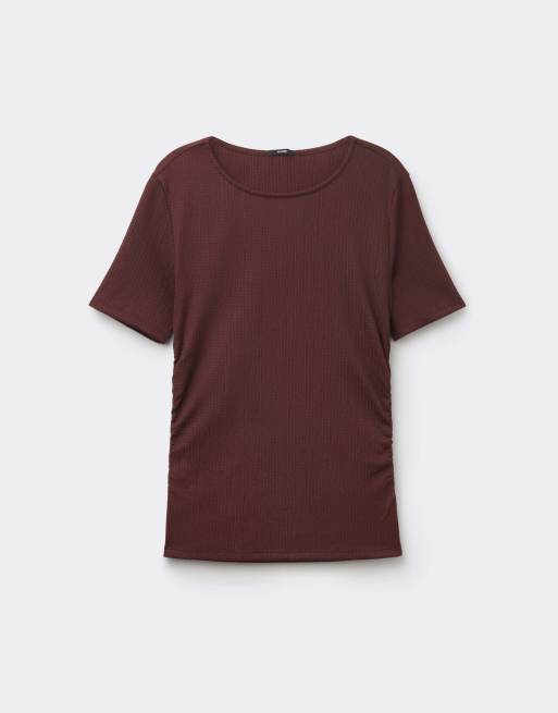 Tezenis Short sleeve crinkle top with gathering in tobacco, 5 of 5