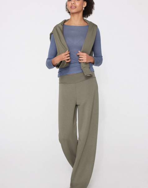 Tezenis Soft touch palazzo trousers in pastel military - view 1