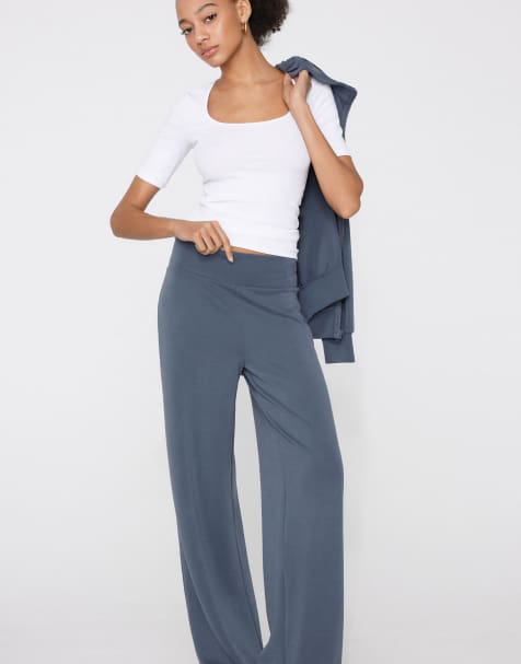 Tezenis Soft touch palazzo trousers in smoky blue - view 1