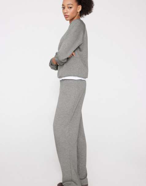 Tezenis Soft touch straight-cut trousers in medium grey melange - view 1