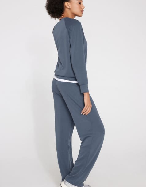 Tezenis Soft touch straight-cut trousers in smoky blue - view 1