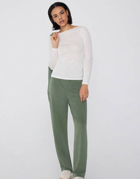Tezenis Soft touch viscose palazzo trousers in military green - view 1