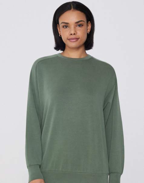 Tezenis Soft touch viscose round-neck sweatshirt in military green - view 1