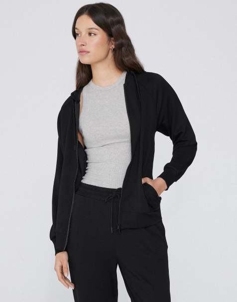 Tezenis Soft touch viscose zip-up hoodie in black - view 1