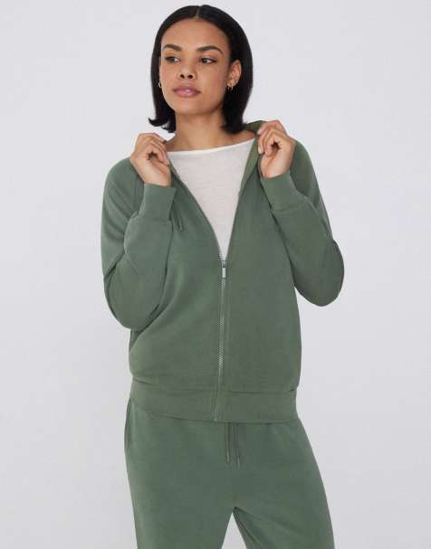 Tezenis Soft touch viscose zip-up hoodie in military green - view 1