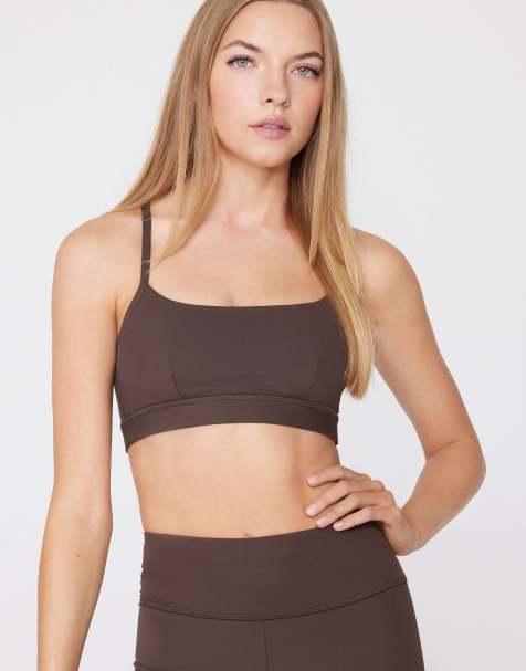 Tezenis Spaghetti strap padded short sport top in chocolate - view 1