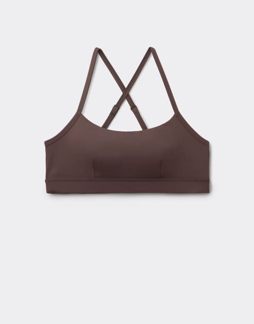 Tezenis Spaghetti strap padded short sport top in chocolate, 5 of 5