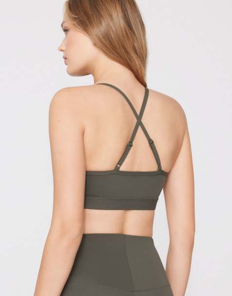 Tezenis Spaghetti strap padded short sport top in green camo - view 1