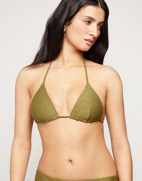 Tezenis sparkling tie bikini top in olive green - view 1