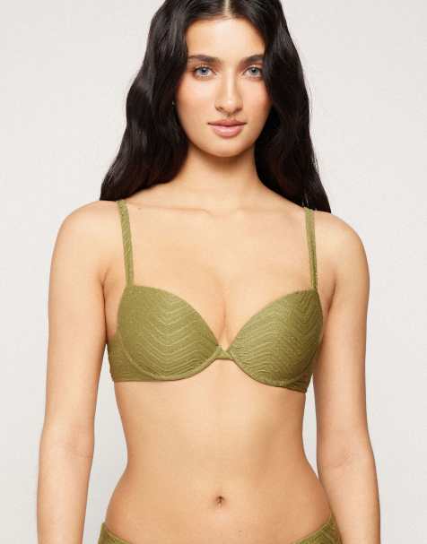 Tezenis sparkling bikini top in olive green